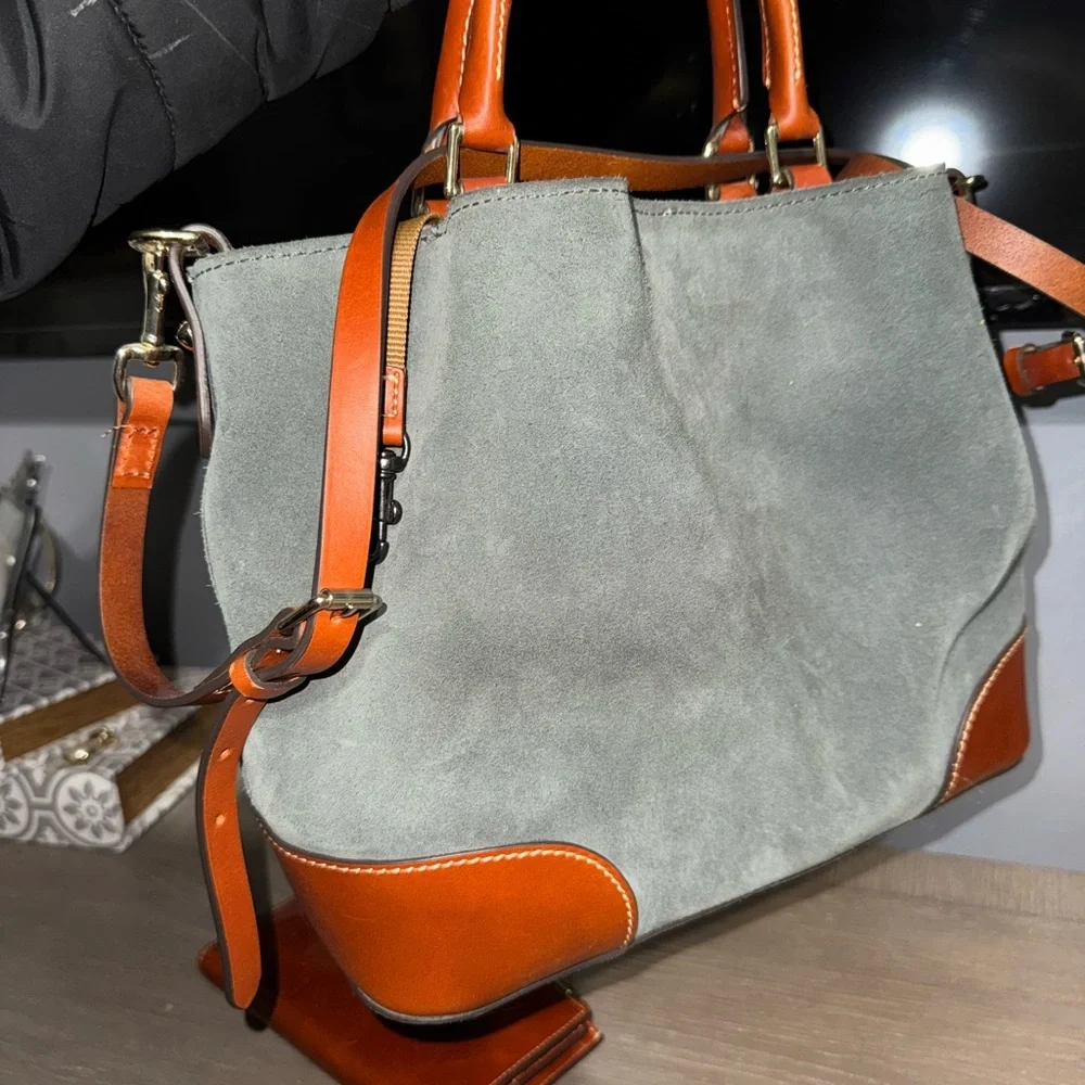Dooney & Bourke grey suede brown leather accents Bella handbag purse w/wallet - Picture 5 of 9